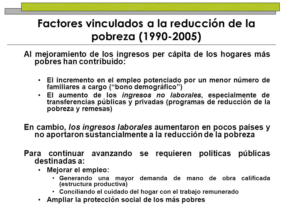 Factores vinculados a la reducción de la pobreza ( )