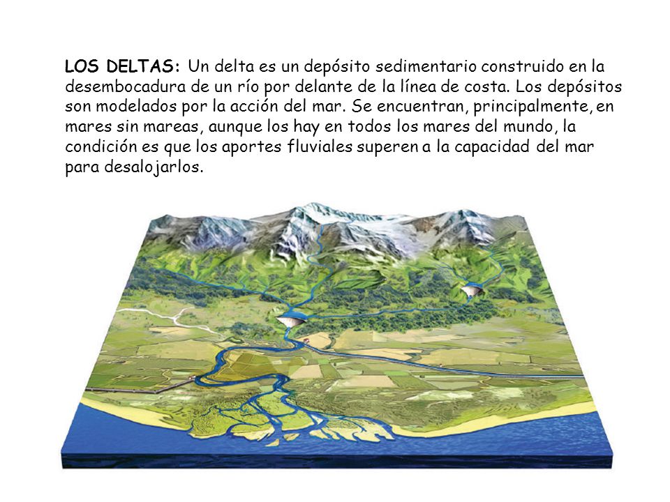 LOS DELTAS: Un delta es un depósito sedimentario construido en la desembocadura de un río por delante de la línea de costa.
