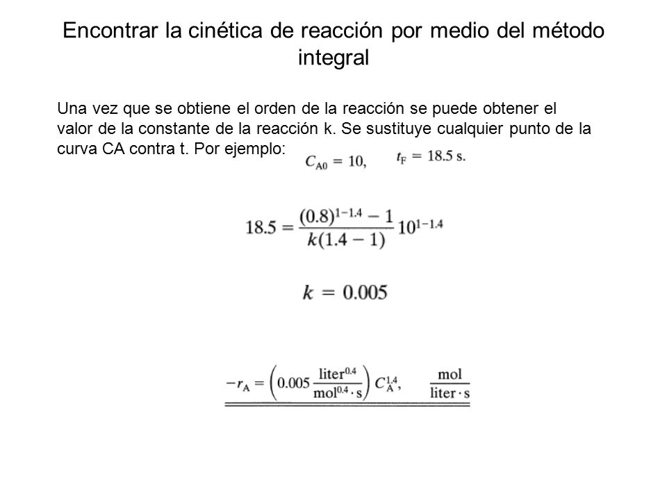 Encontrar la cinética de reacción por medio del método integral