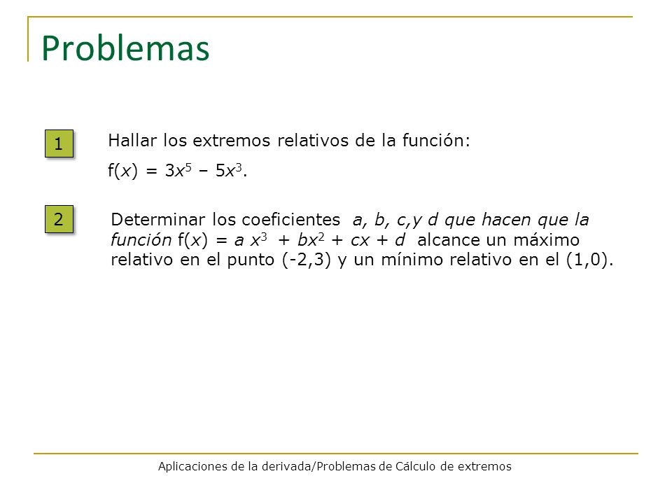 Aplicaciones de la derivada/Problemas de Cálculo de extremos