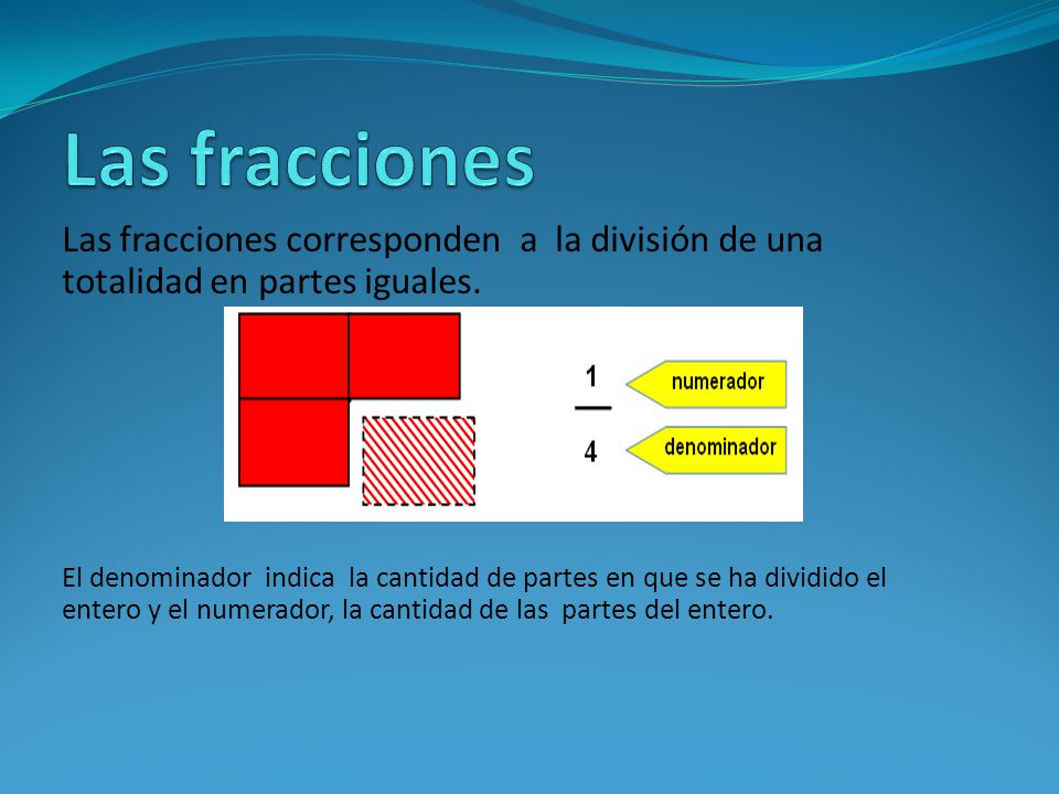 Las fracciones Las fracciones corresponden a la división de una totalidad en partes iguales.