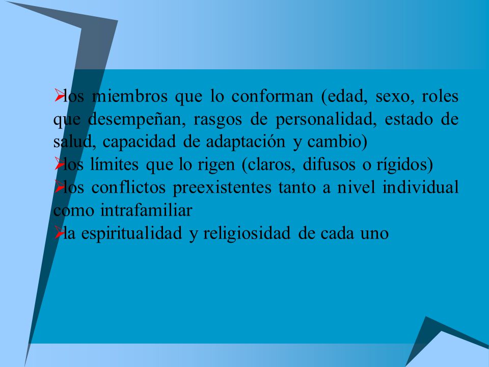 los miembros que lo conforman (edad, sexo, roles que desempeñan, rasgos de personalidad, estado de salud, capacidad de adaptación y cambio)