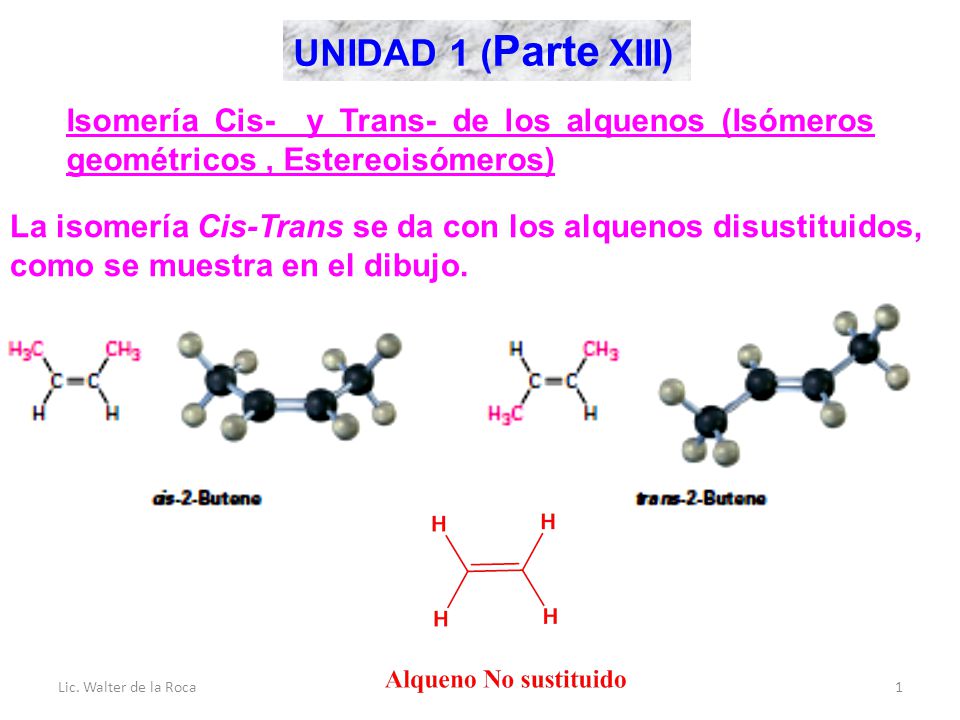 UNIDAD 1 (Parte XIII) Isomería Cis- y Trans- de los alquenos (Isómeros geométricos , Estereoisómeros)