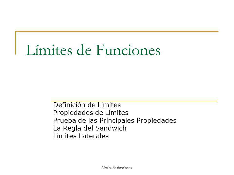 Límites de Funciones Definición de Límites Propiedades de Límites