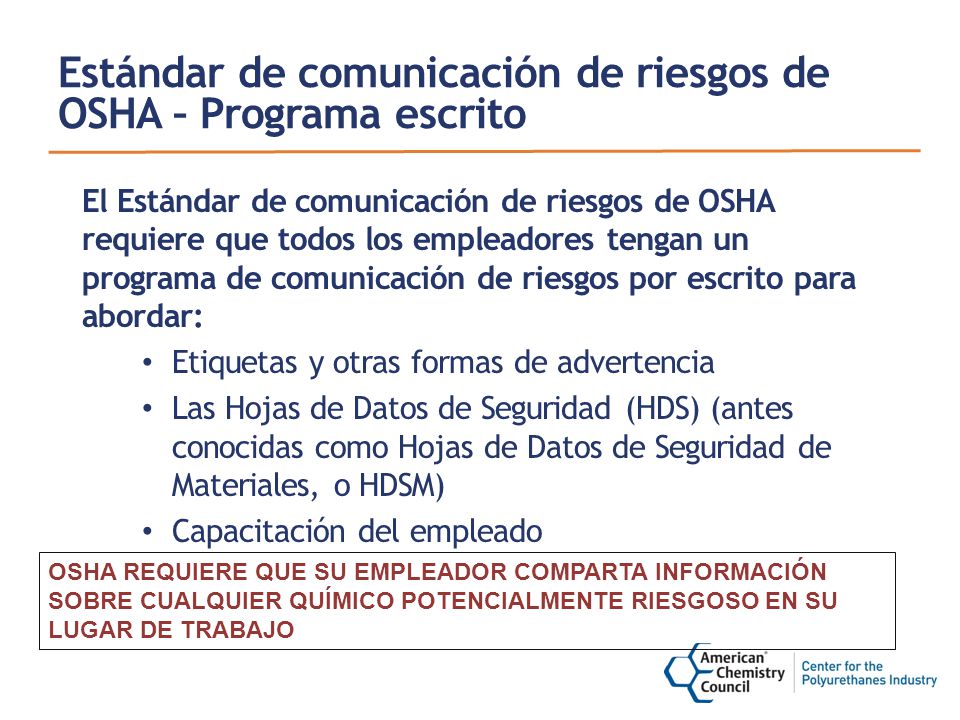 Estándar de comunicación de riesgos de OSHA – Programa escrito
