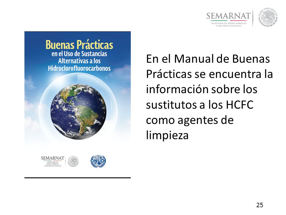 Limpieza de Sistemas En el Manual de Buenas Prácticas se encuentra la información sobre los sustitutos a los HCFC como agentes de limpieza.