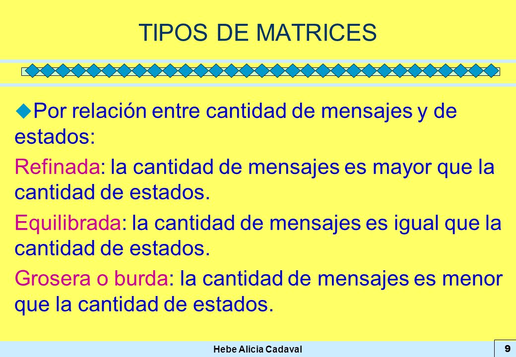 TIPOS DE MATRICES Por relación entre cantidad de mensajes y de estados: Refinada: la cantidad de mensajes es mayor que la cantidad de estados.