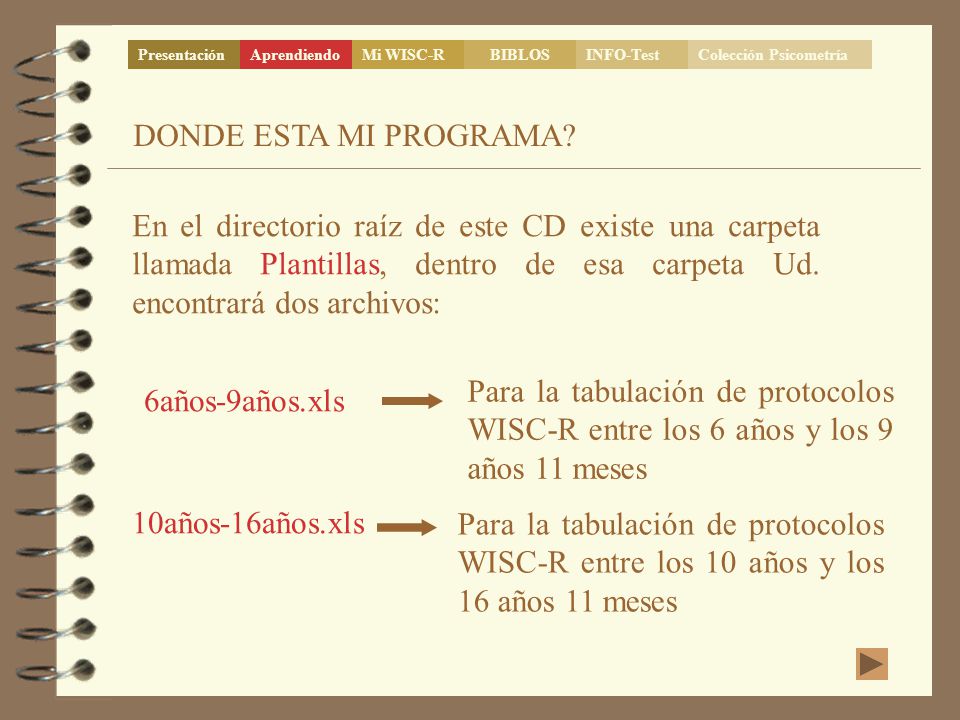 Presentación Aprendiendo. Mi WISC-R. BIBLOS. INFO-Test. Colección Psicometría. DONDE ESTA MI PROGRAMA