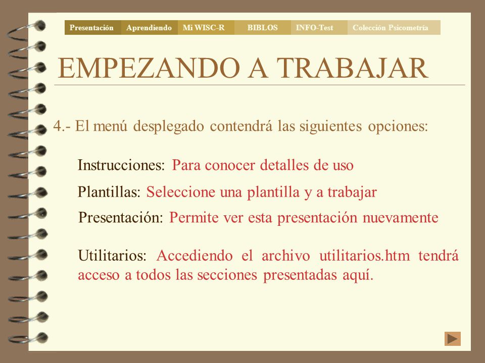 Presentación Aprendiendo. Mi WISC-R. BIBLOS. INFO-Test. Colección Psicometría. EMPEZANDO A TRABAJAR.