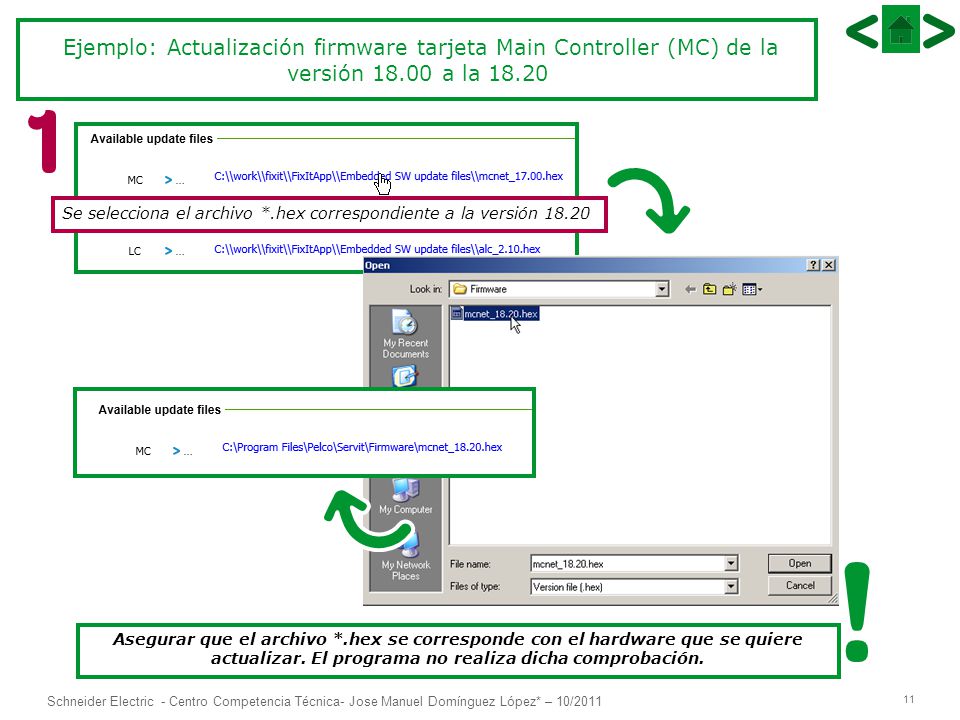 Ejemplo: Actualización firmware tarjeta Main Controller (MC) de la versión a la 18.20