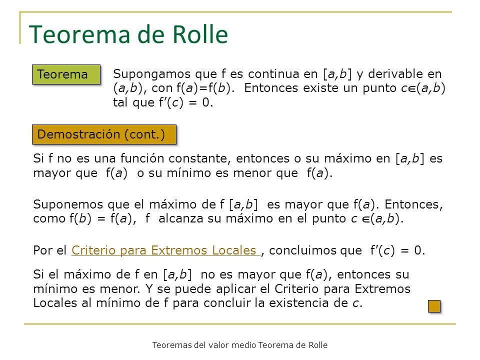 Teoremas del valor medio Teorema de Rolle
