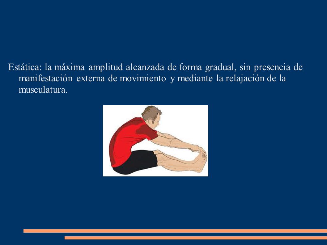 Estática: la máxima amplitud alcanzada de forma gradual, sin presencia de manifestación externa de movimiento y mediante la relajación de la musculatura.