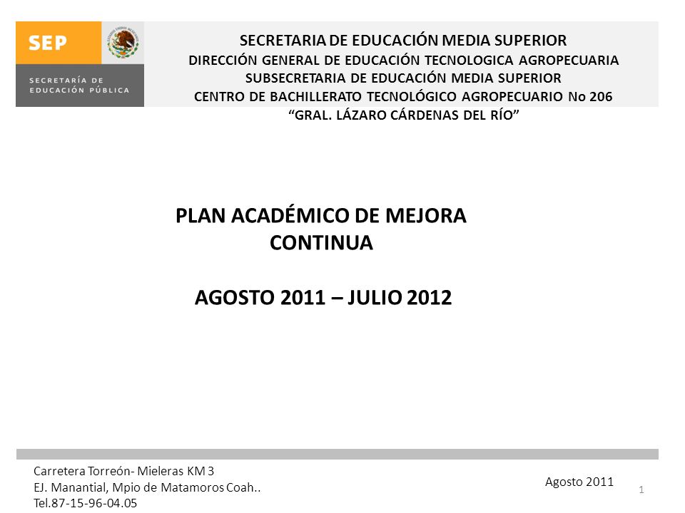 PLAN ACADÉMICO DE MEJORA CONTINUA AGOSTO 2011 – JULIO 2012