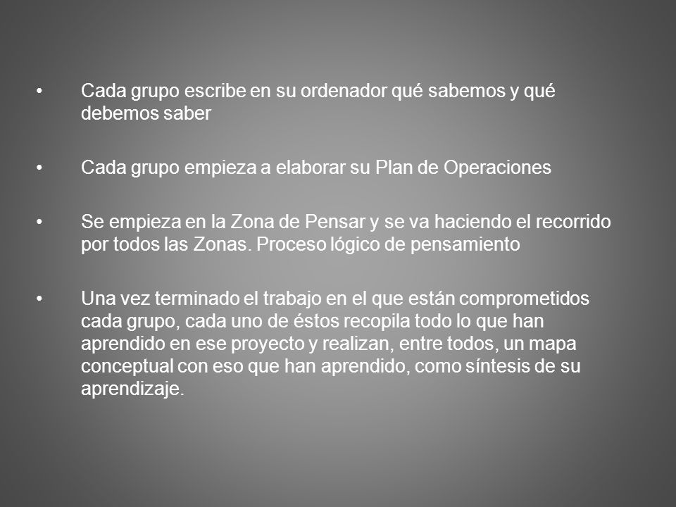 Cada grupo escribe en su ordenador qué sabemos y qué debemos saber
