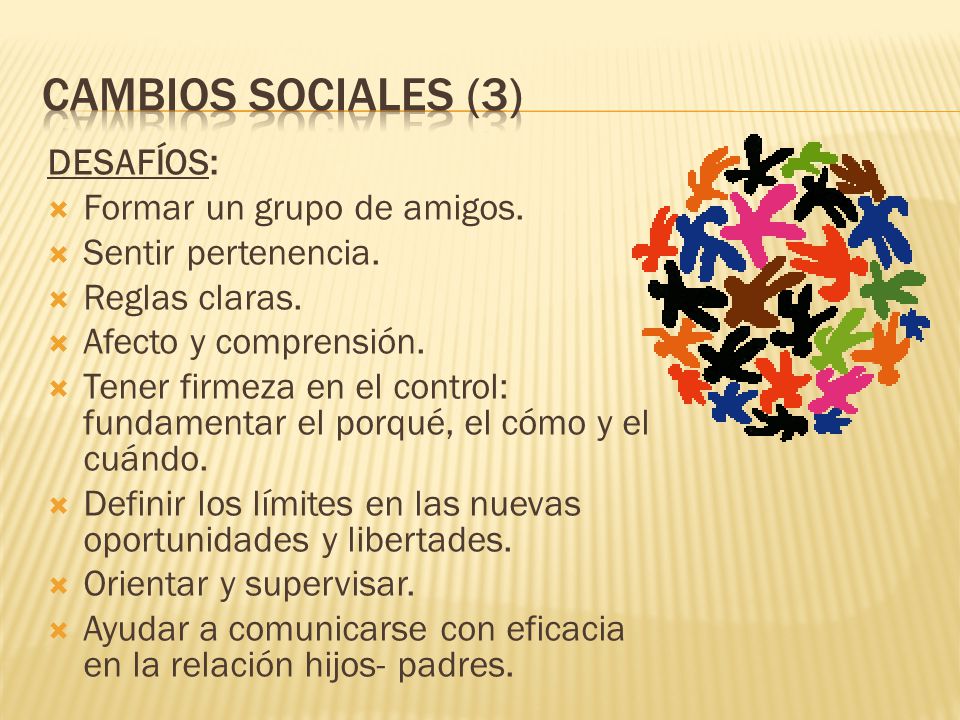 CAMBIOS SOCIALES (3) DESAFÍOS: Formar un grupo de amigos.