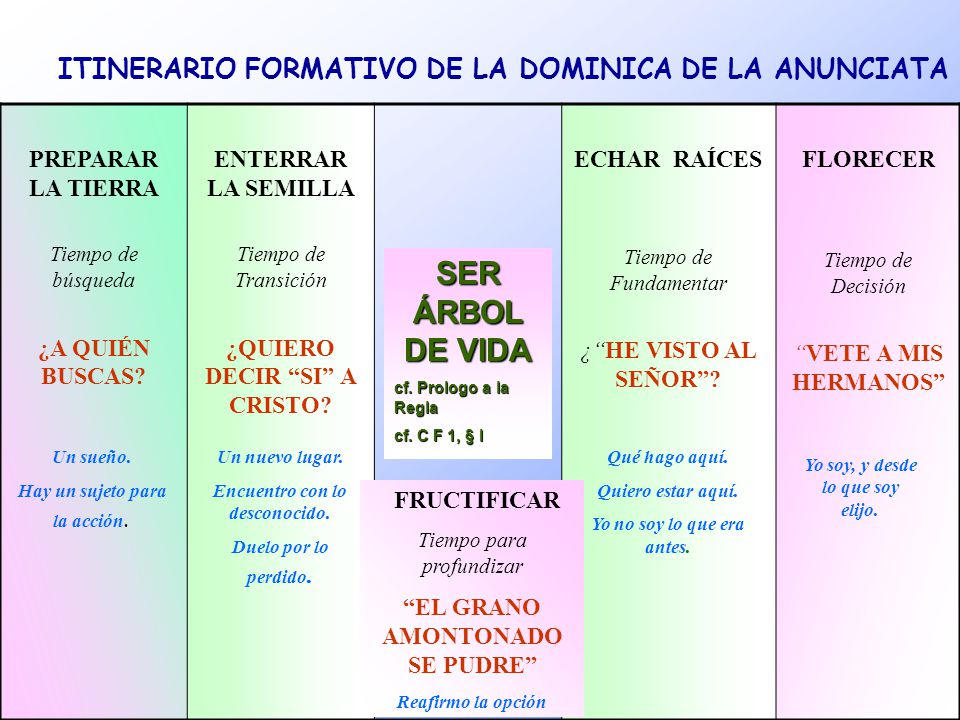 SER ÁRBOL DE VIDA ITINERARIO FORMATIVO DE LA DOMINICA DE LA ANUNCIATA