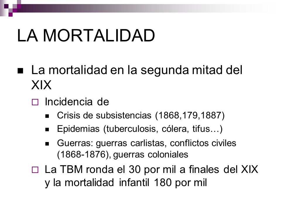 LA MORTALIDAD La mortalidad en la segunda mitad del XIX Incidencia de