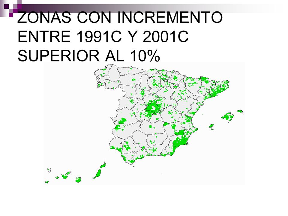 ZONAS CON INCREMENTO ENTRE 1991C Y 2001C SUPERIOR AL 10%