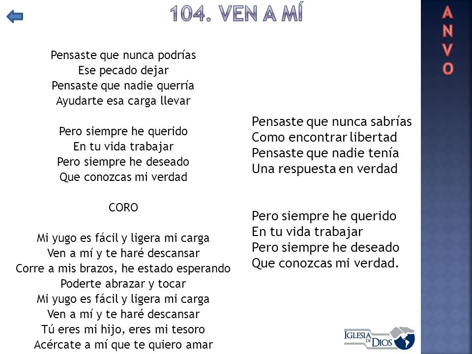 104. VEN A MÍ ANVO Pensaste que nunca sabrías Como encontrar libertad