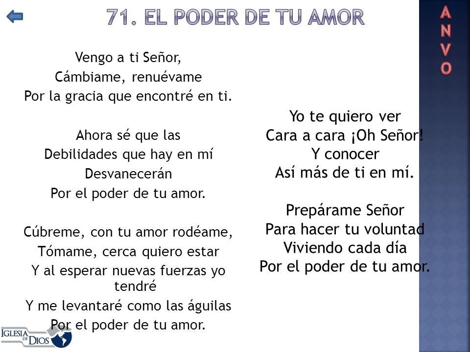 71. EL PODER DE TU AMOR ANVO Yo te quiero ver Cara a cara ¡Oh Señor!