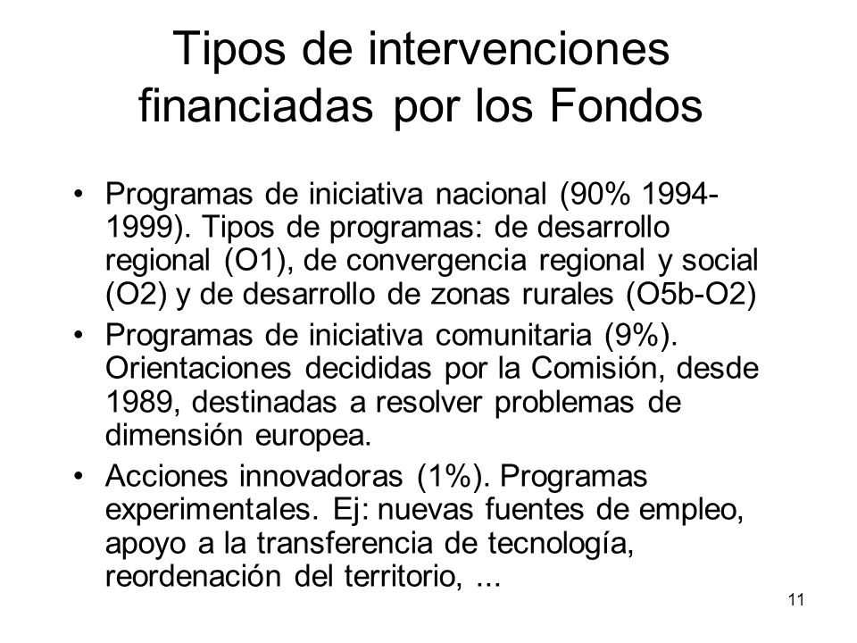 Tipos de intervenciones financiadas por los Fondos