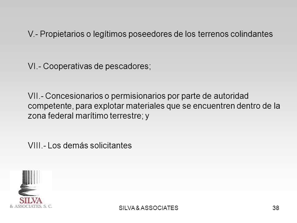 V.- Propietarios o legítimos poseedores de los terrenos colindantes