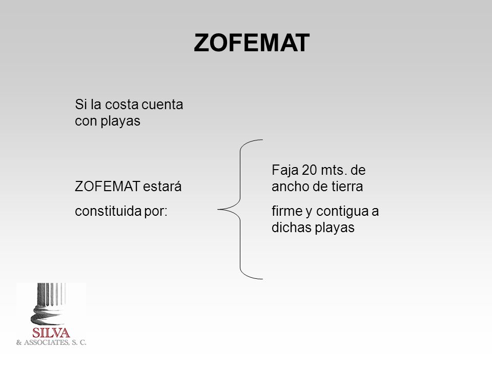 ZOFEMAT Si la costa cuenta con playas. Faja 20 mts. de ancho de tierra. firme y contigua a dichas playas.