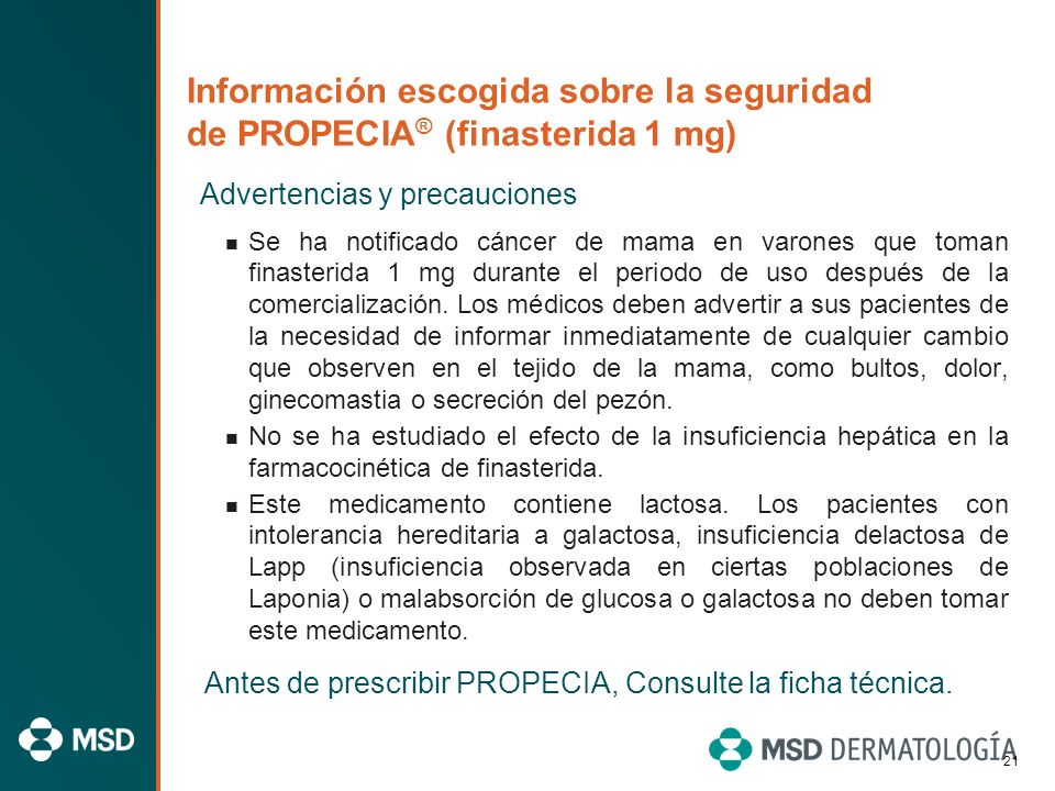 Información escogida sobre la seguridad de PROPECIA® (finasterida 1 mg)