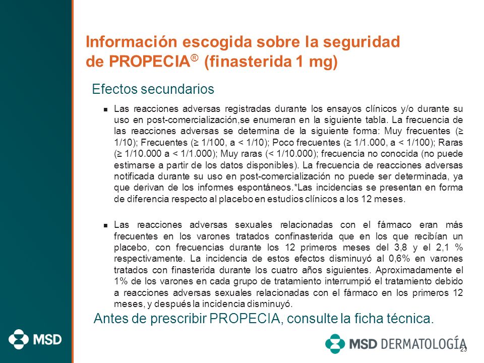 Información escogida sobre la seguridad de PROPECIA® (finasterida 1 mg)