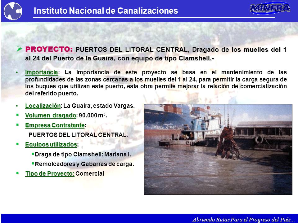 PROYECTO: PUERTOS DEL LITORAL CENTRAL, Dragado de los muelles del 1 al 24 del Puerto de la Guaira, con equipo de tipo Clamshell.-