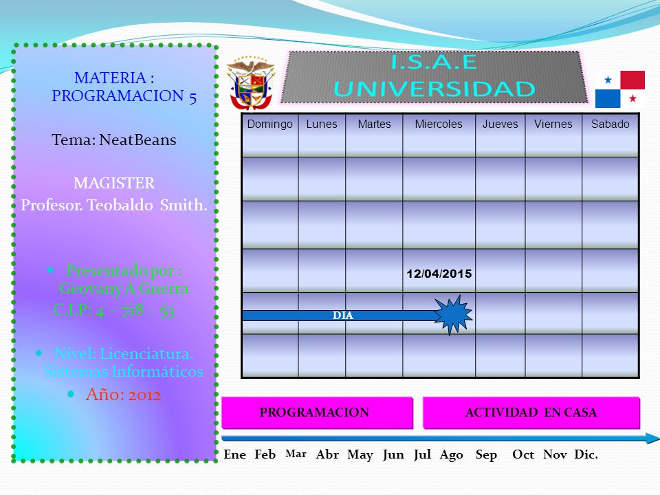 I.S.A.E UNIVERSIDAD Año: 2012 MATERIA : PROGRAMACION 5 Tema: NeatBeans