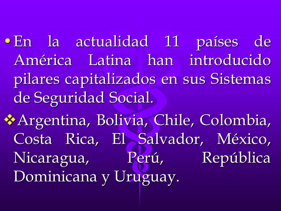 En la actualidad 11 países de América Latina han introducido pilares capitalizados en sus Sistemas de Seguridad Social.