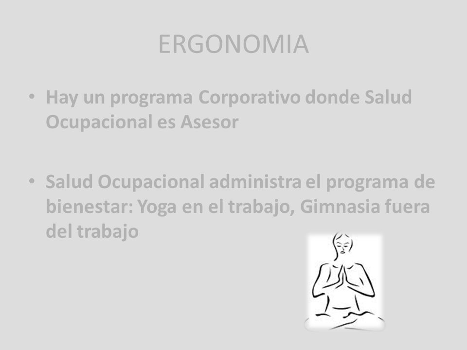 ERGONOMIA Hay un programa Corporativo donde Salud Ocupacional es Asesor.