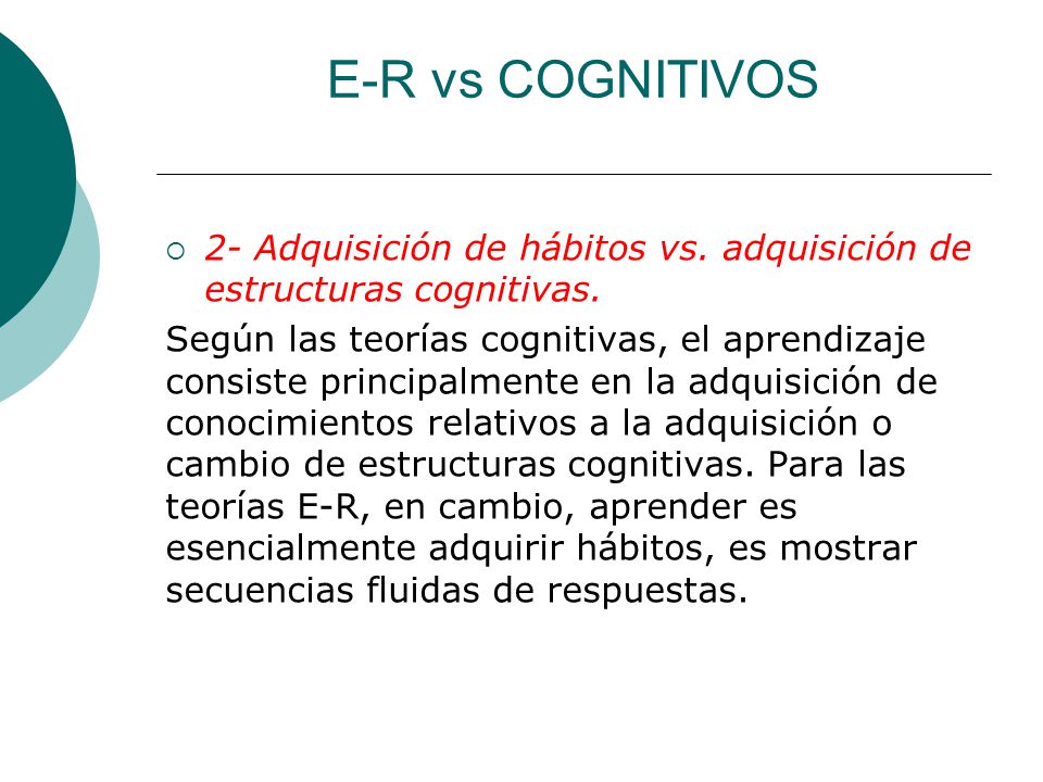 E-R vs COGNITIVOS 2- Adquisición de hábitos vs. adquisición de estructuras cognitivas.