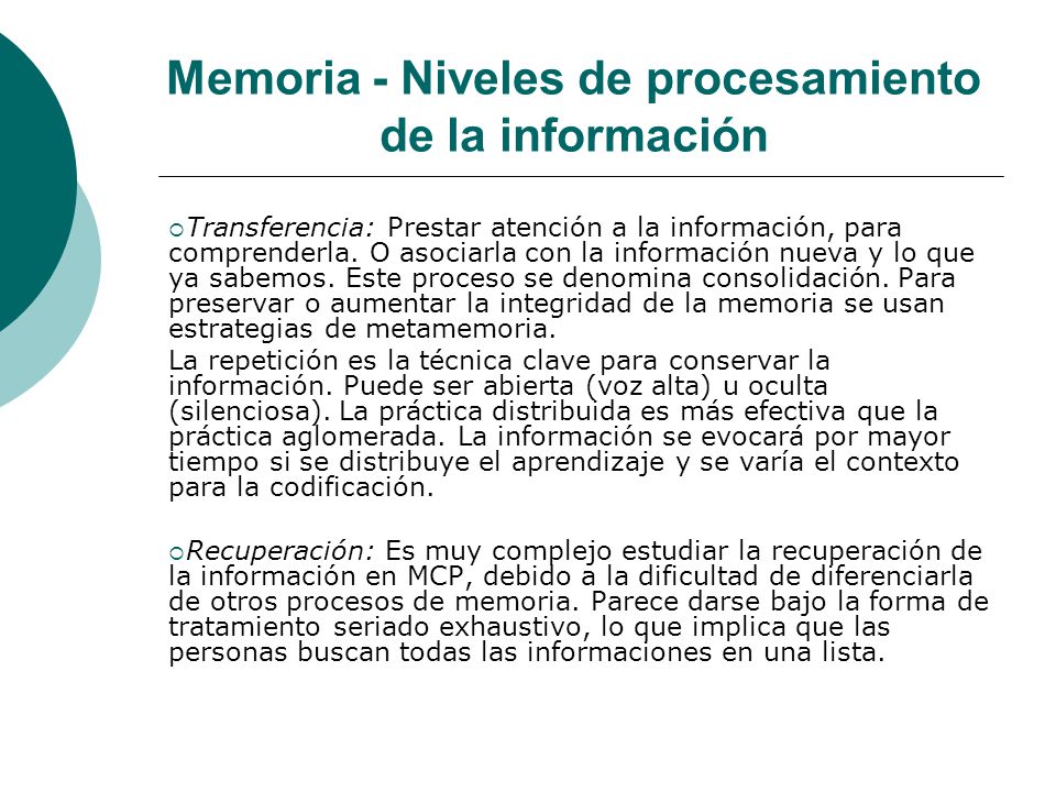 Memoria - Niveles de procesamiento de la información
