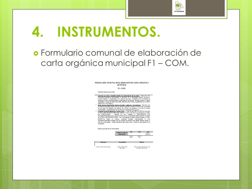 4. INSTRUMENTOS. Formulario comunal de elaboración de carta orgánica municipal F1 – COM.