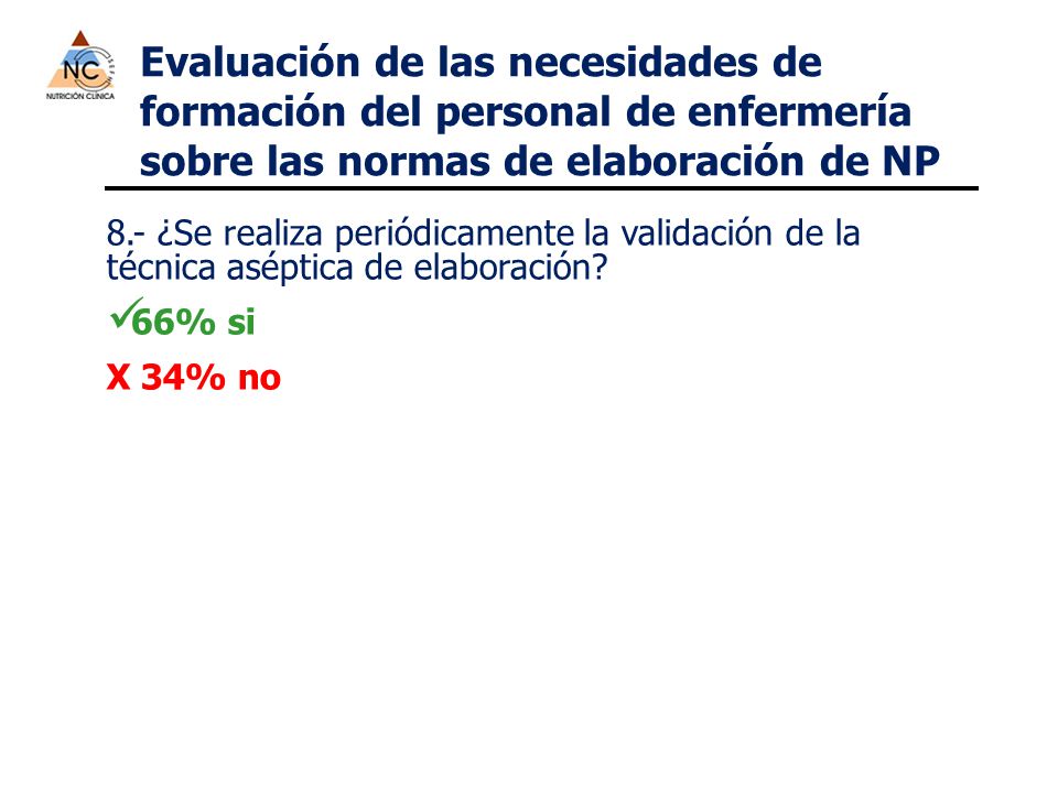 Evaluación de las necesidades de formación del personal de enfermería sobre las normas de elaboración de NP
