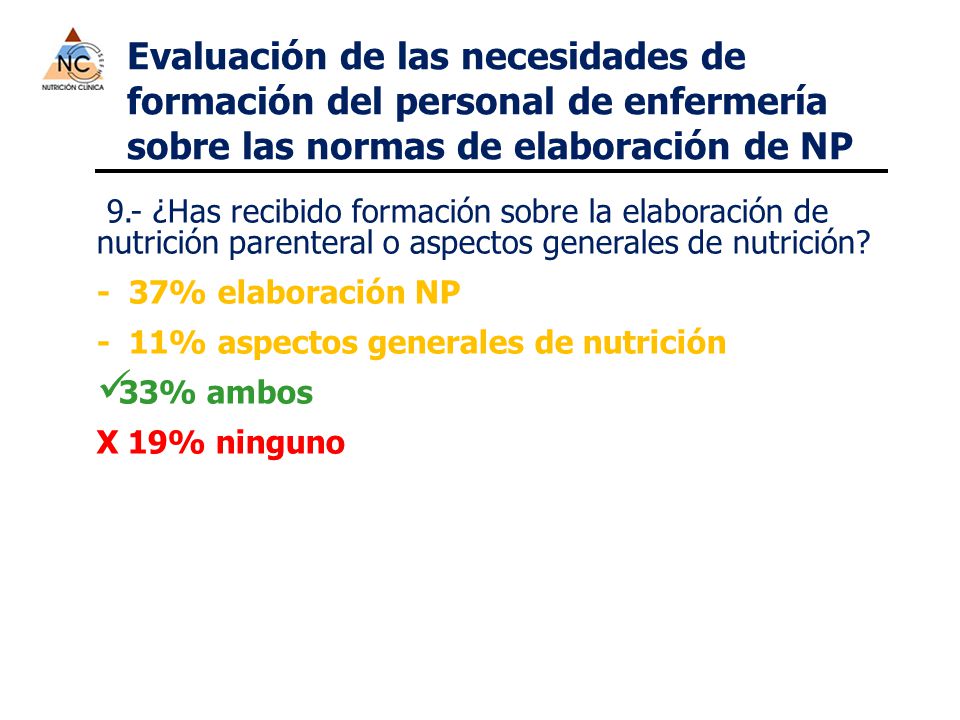 Evaluación de las necesidades de formación del personal de enfermería sobre las normas de elaboración de NP