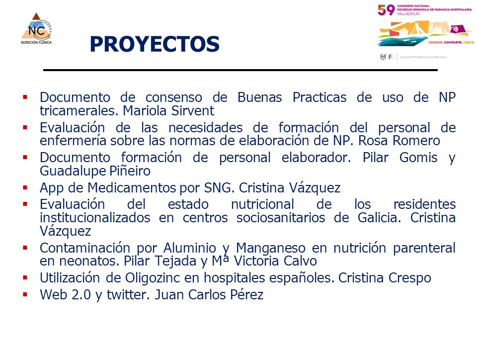 PROYECTOS Documento de consenso de Buenas Practicas de uso de NP tricamerales. Mariola Sirvent.