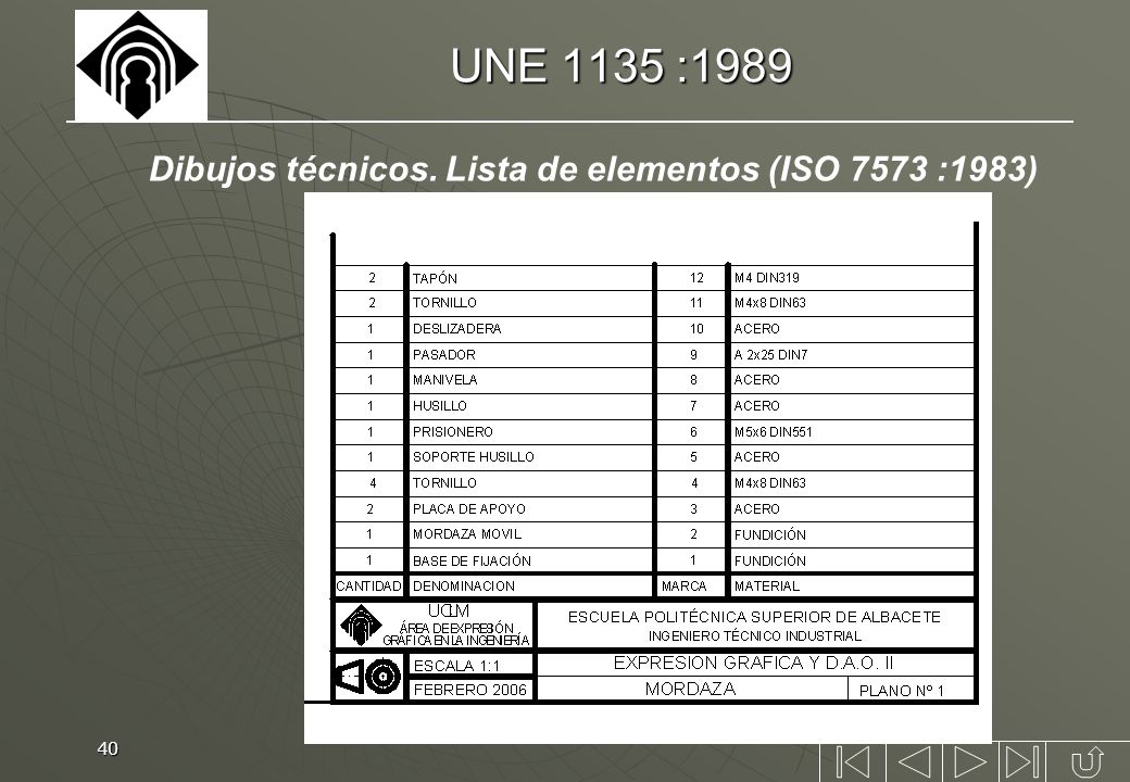 Dibujos técnicos. Lista de elementos (ISO 7573 :1983)