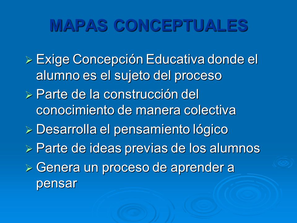MAPAS CONCEPTUALES Exige Concepción Educativa donde el alumno es el sujeto del proceso.