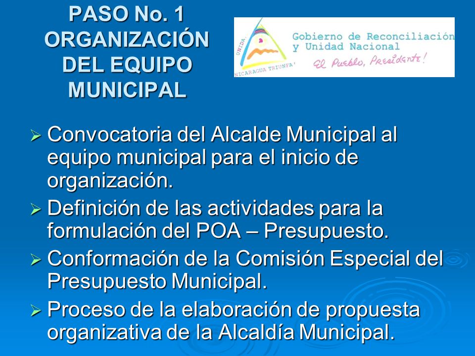 PASO No. 1 ORGANIZACIÓN DEL EQUIPO MUNICIPAL