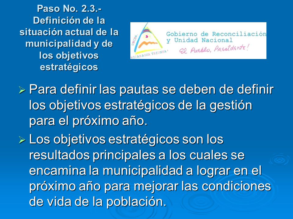 Paso No Definición de la situación actual de la municipalidad y de los objetivos estratégicos