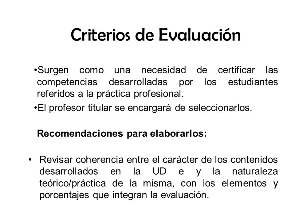 Criterios de Evaluación