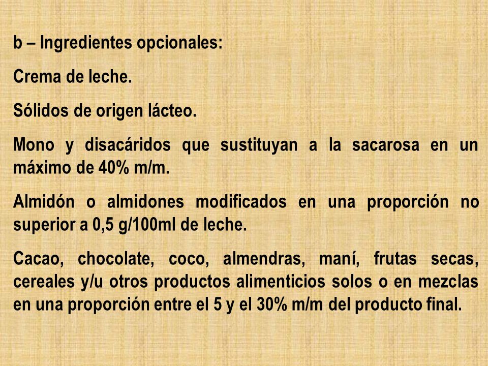 b – Ingredientes opcionales: