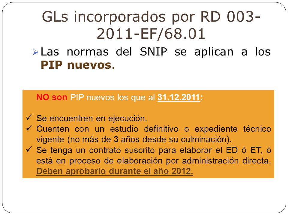 GLs incorporados por RD EF/68.01
