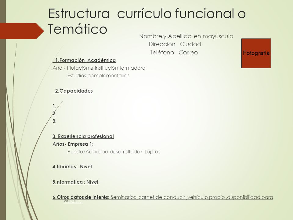 Estructura currículo funcional o Temático