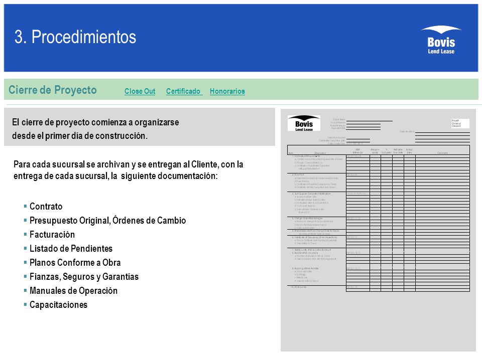 3. Procedimientos Cierre de Proyecto Close Out Certificado Honorarios