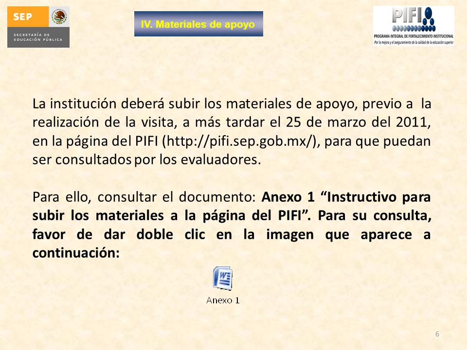 IV. Materiales de apoyo