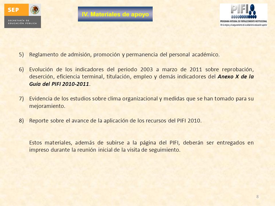 IV. Materiales de apoyo Reglamento de admisión, promoción y permanencia del personal académico.